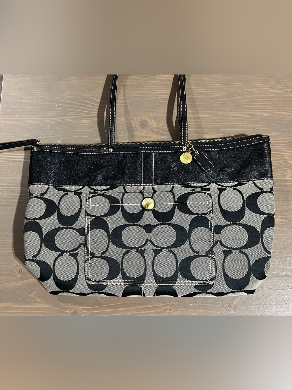 Coach Black and Gray Signature Jacquard Tote
